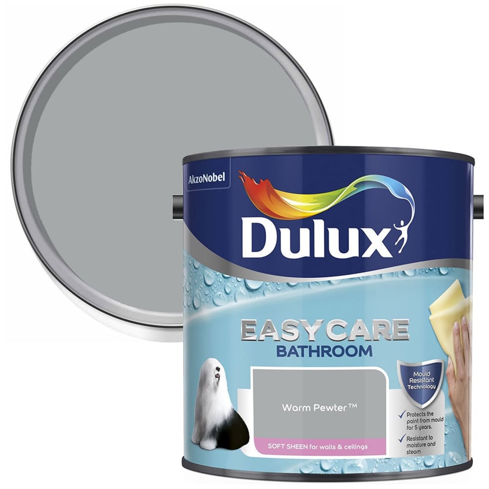 Dulux Easycare Bathroom Warm Pewter Soft Sheen Emulsion Paint 2.5L Image 1