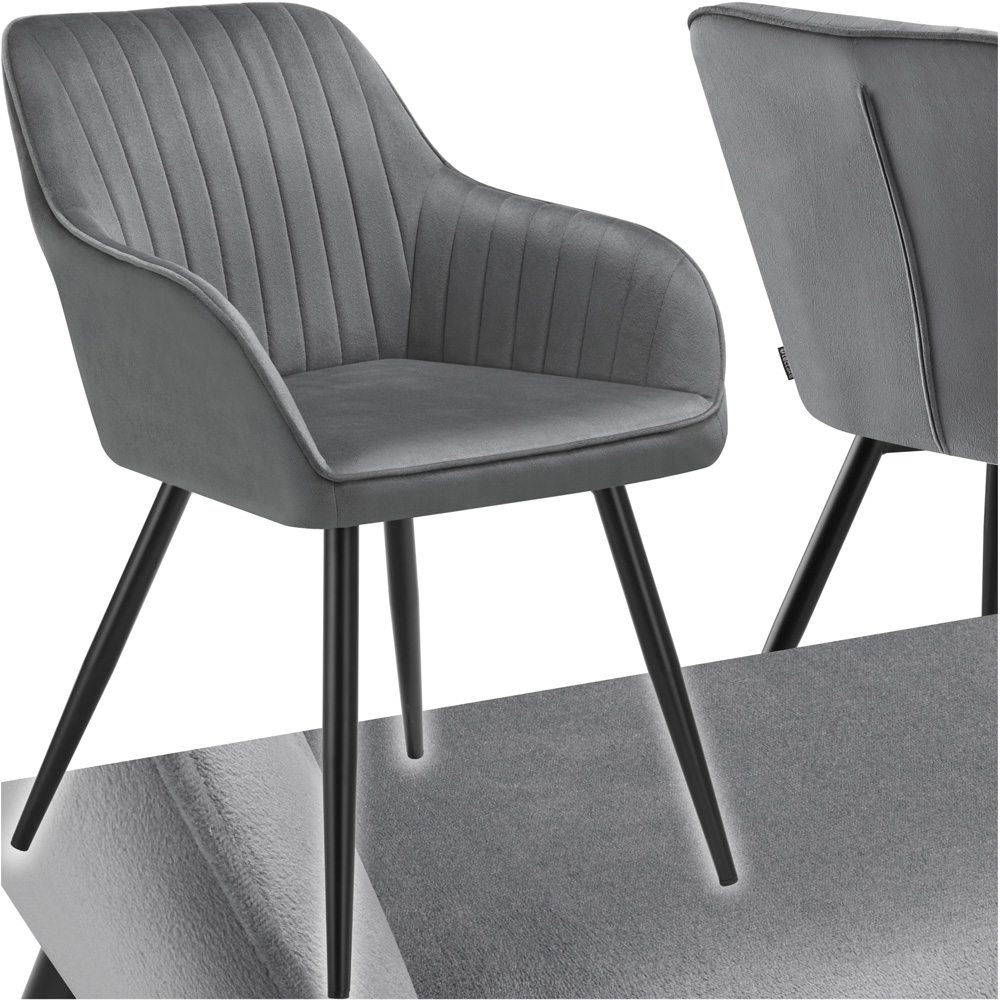 tectake Marilyn Grey Velvet Quilted Chair Image 2