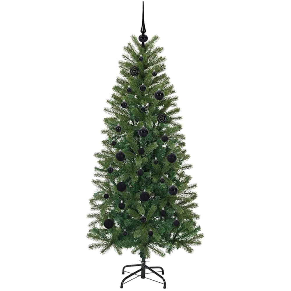 vidaXL Pre-Lit Black Baubles Green Artificial Christmas Tree 5ft Image 4