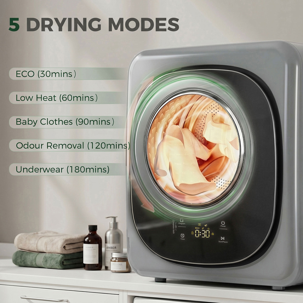 HOMCOM Silver Compact Tumble Dryer with 5 Modes 4kg Image 5