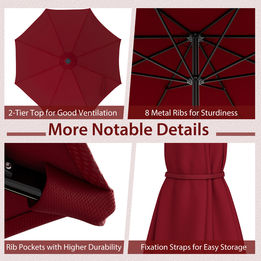 Costway Wine Patio Umbrella with Tilt Crank Handle 3m Image 6
