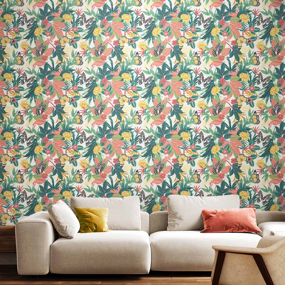 Hoopla Walls Paradise Apricot and Jade Non Woven Wallpaper Image 2