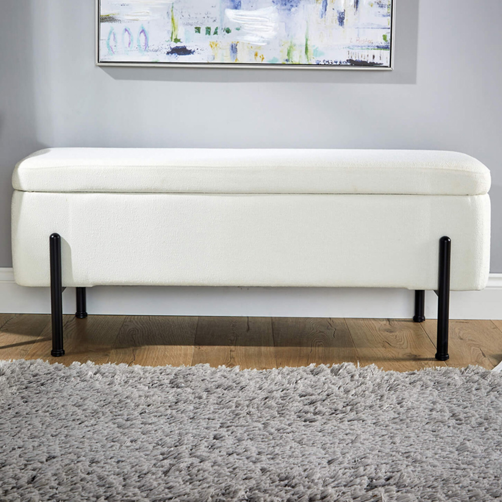 Home Source Oasis White Boucle Storage Ottoman with Metal Legs Image 1