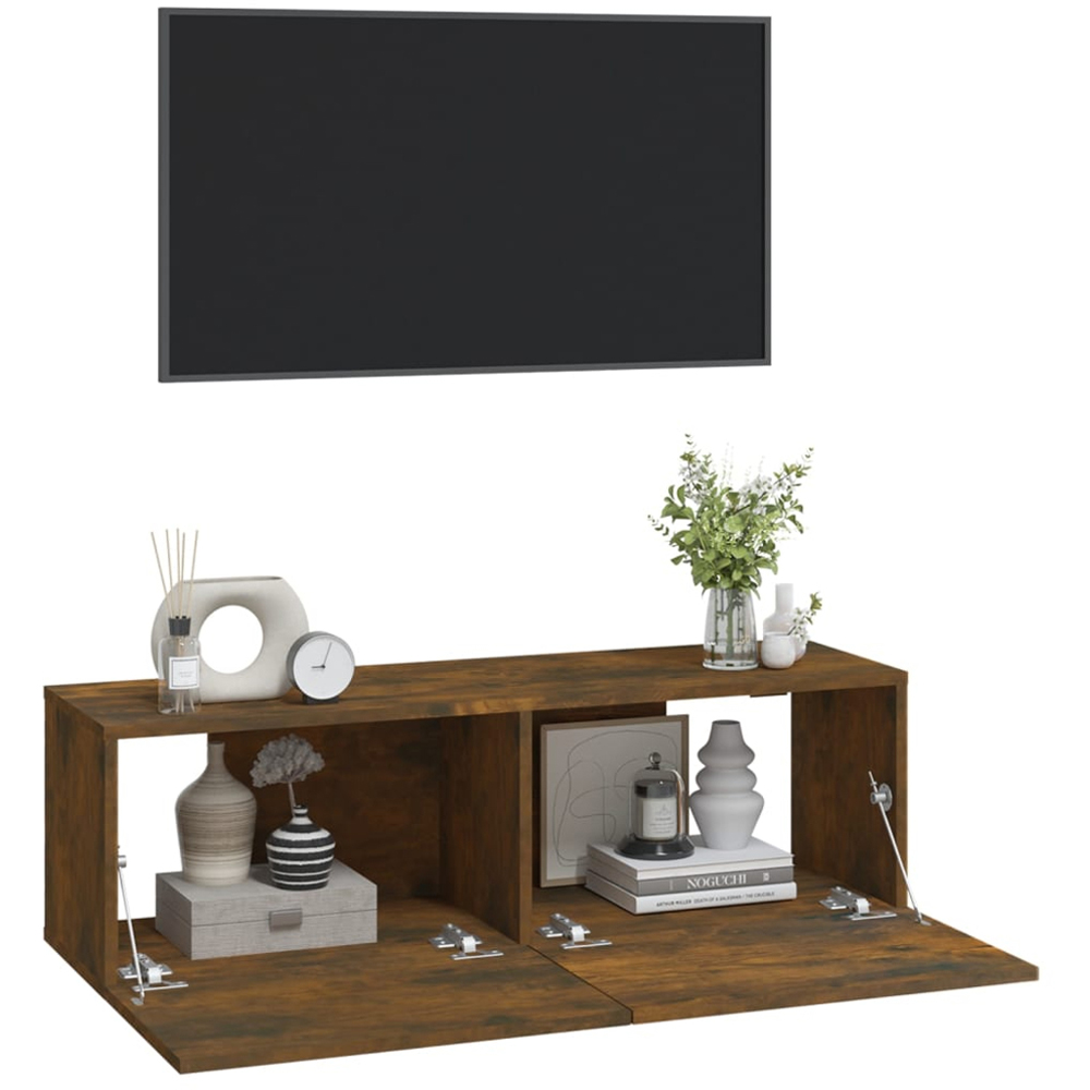 vidaXL 2 Door Smoked Oak Wall Mounted TV Cabinet Set of 2 Image 4
