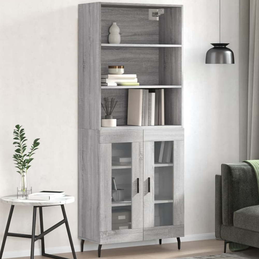 vidaXL 2 Glass Door 3 Shelf Grey Sonoma Highboard Image 1