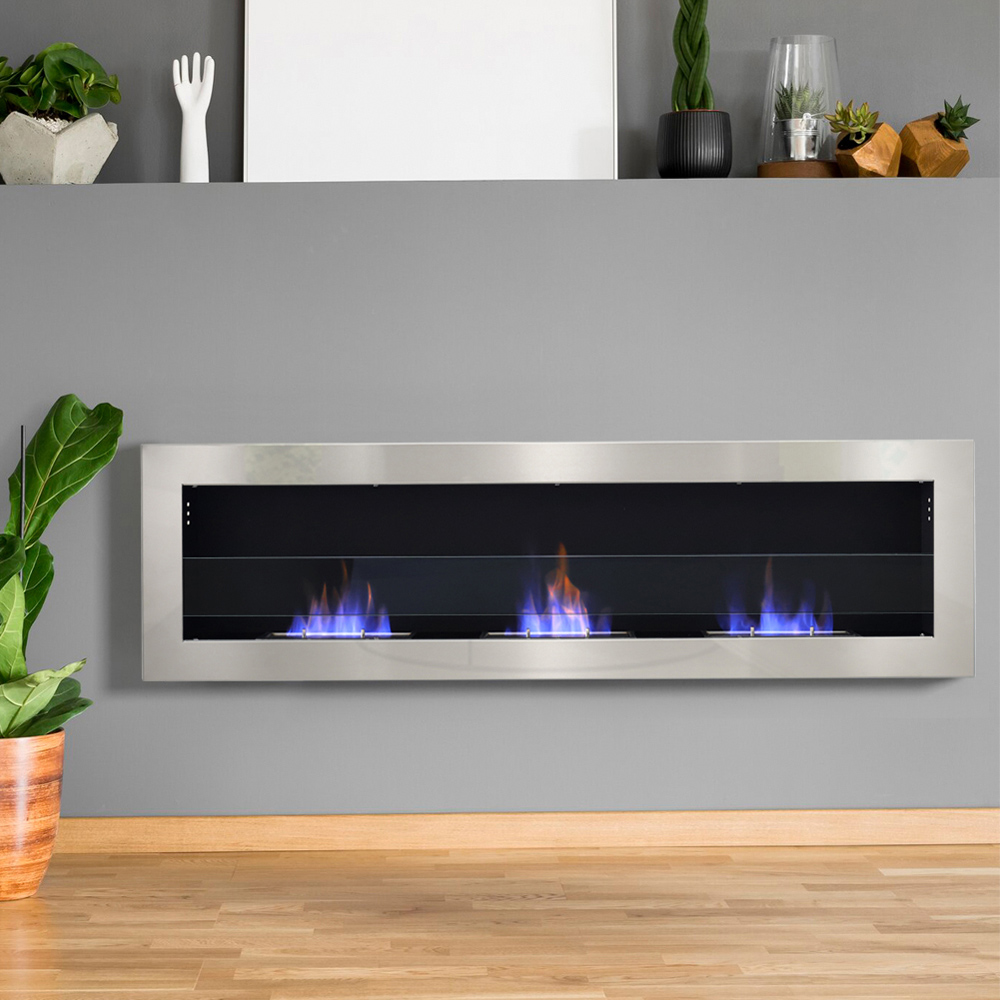Living and Home White Wall Mounted Recessed Bio Ethanol Fireplace with Adjustable Flame 55 inch Image 6