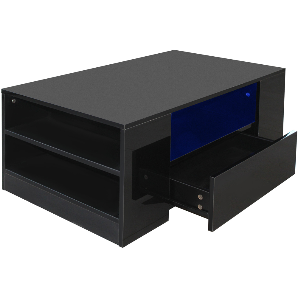 Comfy Living 5 Shelf 2 Drawer Black High Gloss LED Coffee Table Image 3