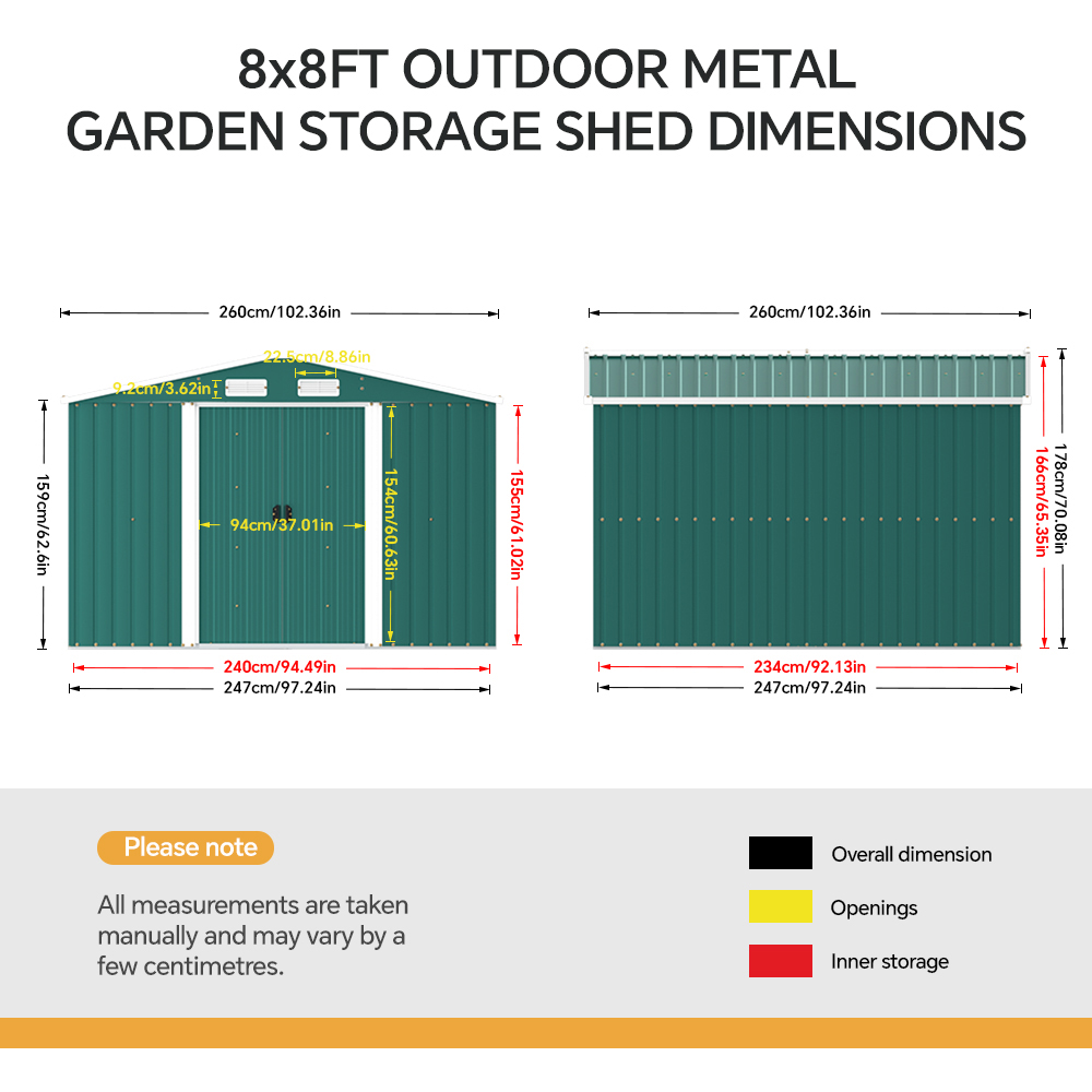 Living and Home 8 x 8ft Green Metal Apex Garden Storage Shed Image 6