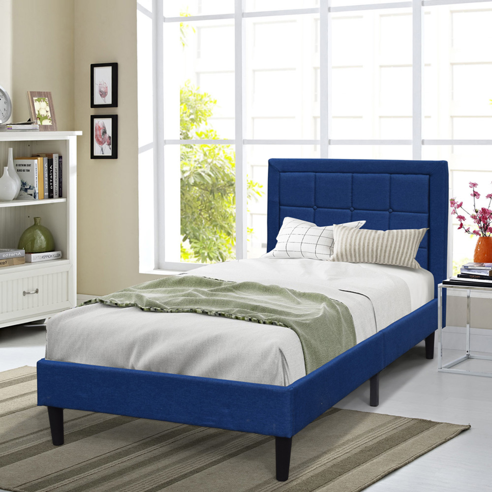 Brooklyn Single Blue Buttoned Headboard Bed Frame Image 3