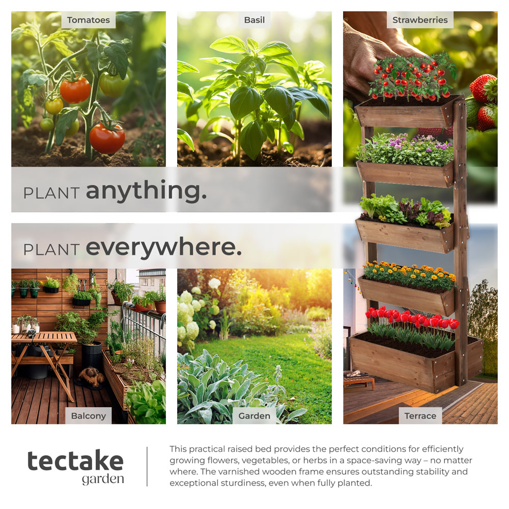 tectake Flora 5-Tier Brown Rustic Wooden Vertical Planter 81 x 52 x 180cm Image 5