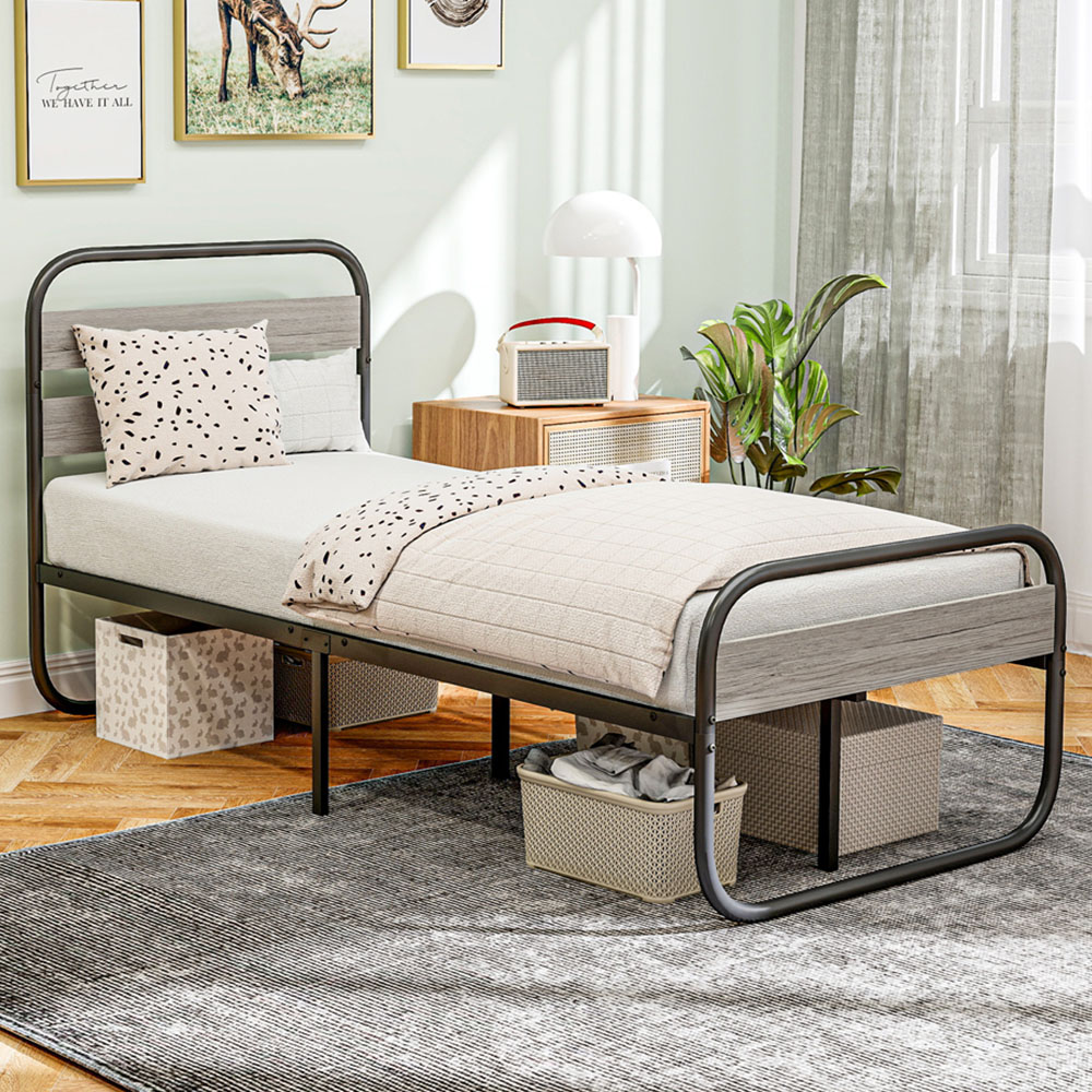 Portland Single Metal Platform Bed Frame with Underbed Storage Image 1