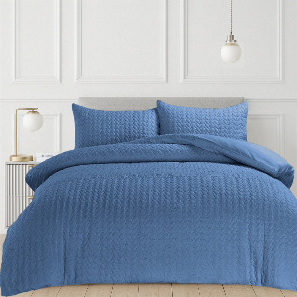 Velosso Kinsley Super King Size Blue Quilted Duvet Cover Set Image 1