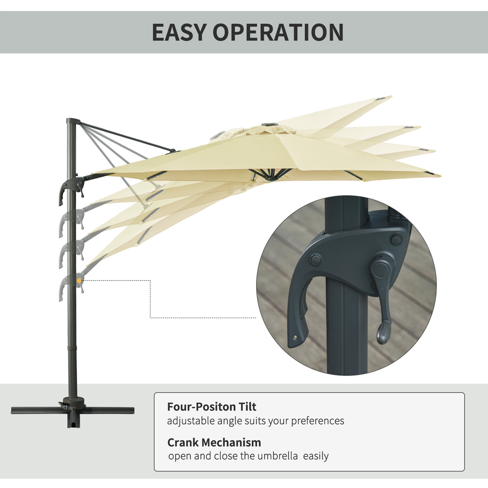 Outsunny Beige Solar LED Crank Handle Parasol with Cross Base 3m Image 4