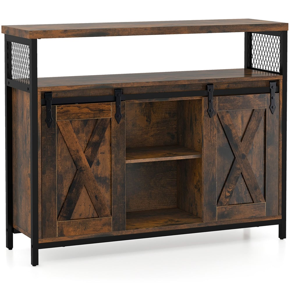 Costway 2 Door 3 Shelf Rustic Brown Buffet Cabinet Image 2
