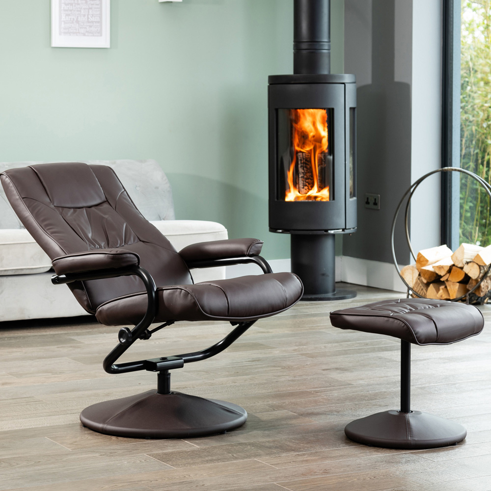 Artemis Home Gibson Brown Swivel Recliner Chair with Footstool Image 2