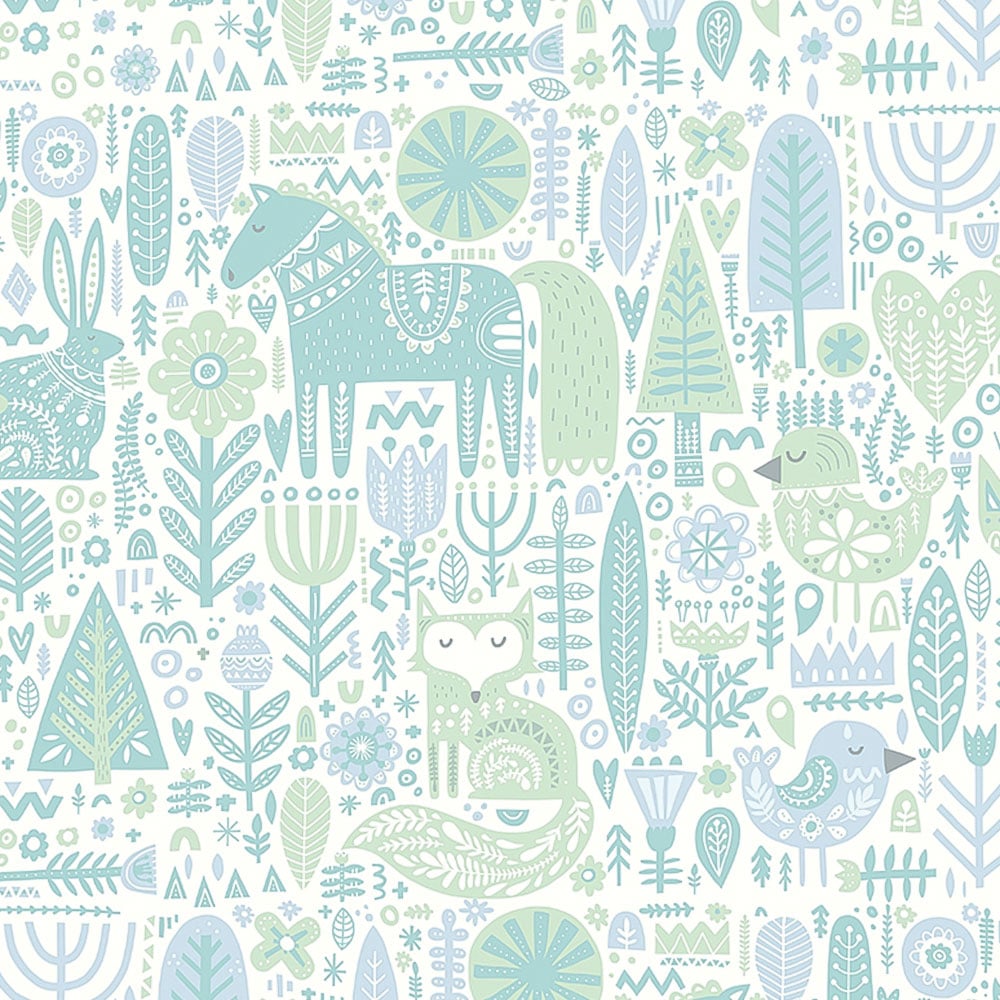 Origin Murals Scandi Forest Animals Blue Wall Mural Image 2