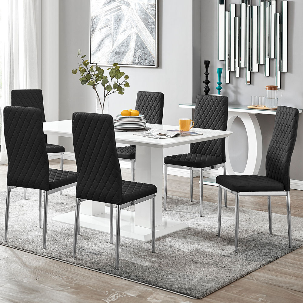 Furniturebox Molini Valera 6 Seater Dining Set White Gloss Black and Chrome Image 1