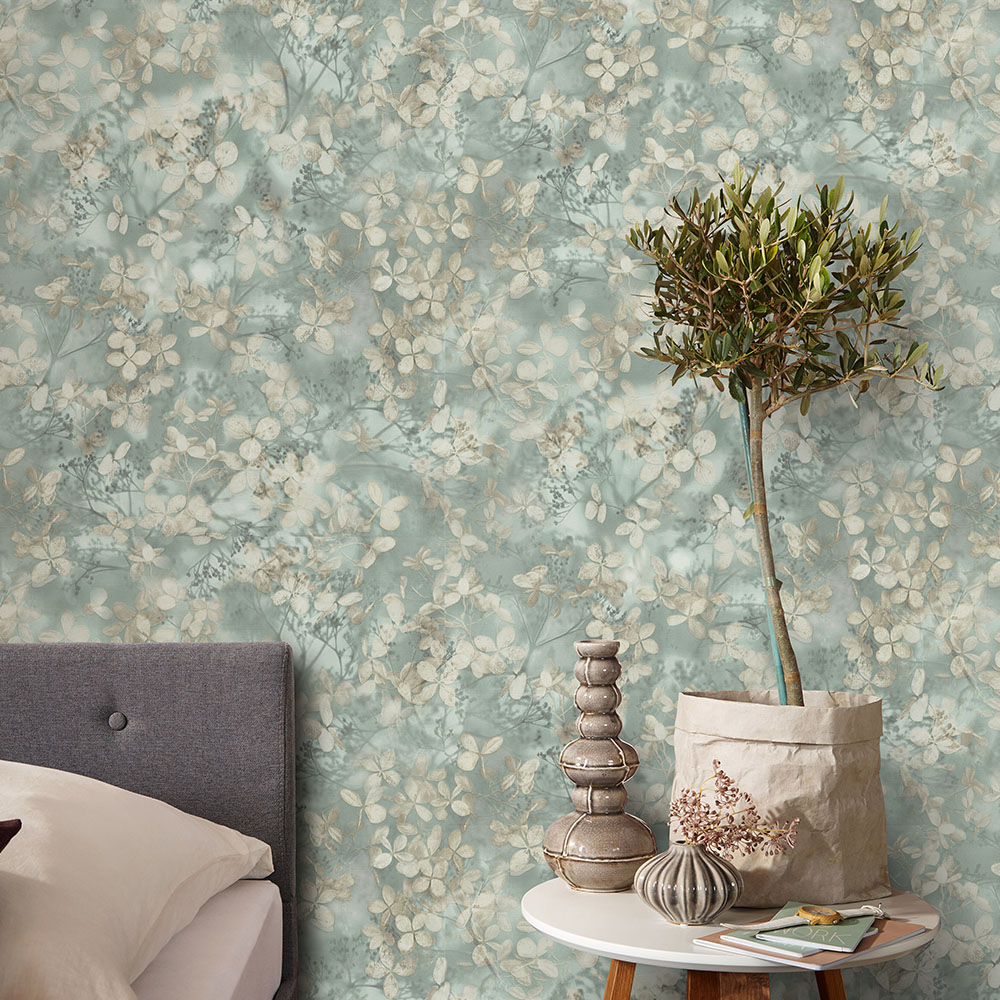 Erismann Textured Flower Blossom Sage Green Wallpaper Image 4