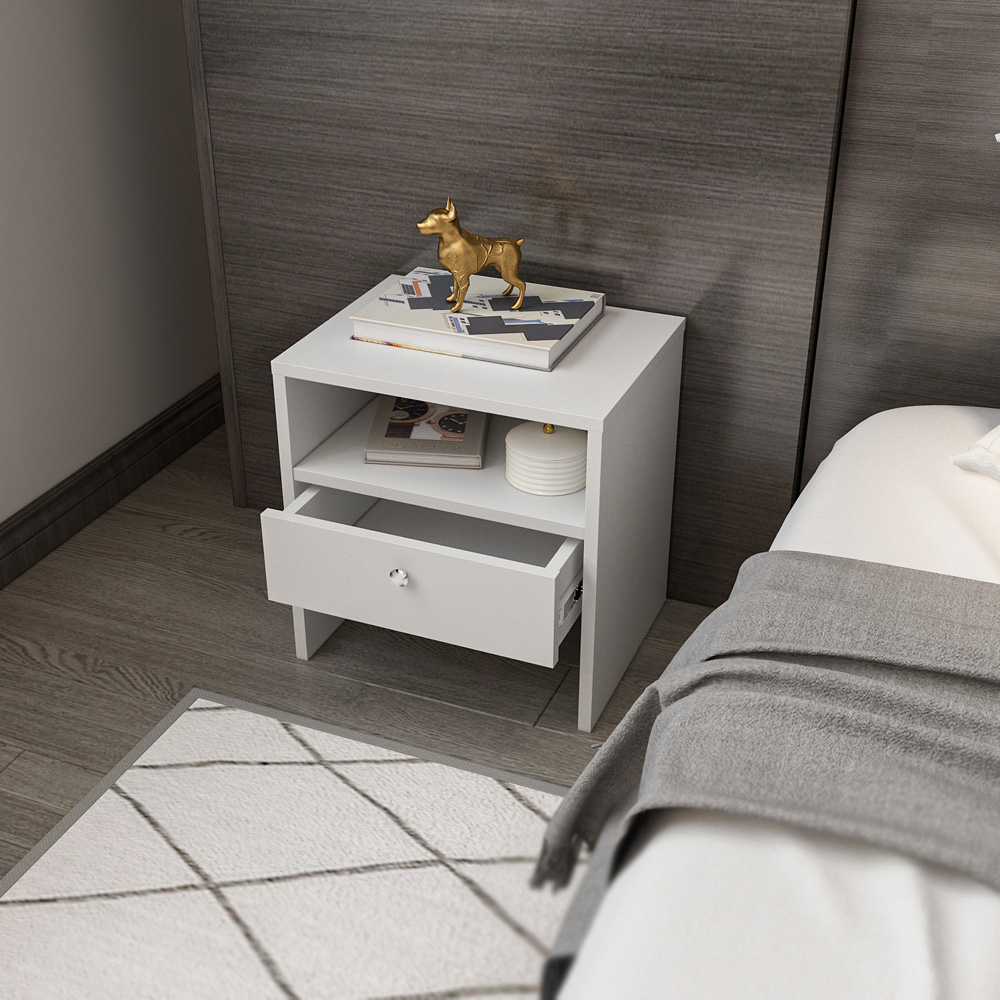 Decorotika Nova Single Drawer Single Shelf White Bedside Table Image 4