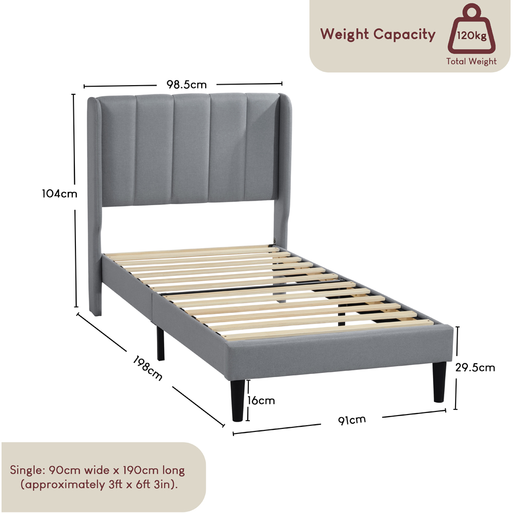 VIDA DESIGNS Vianna Single Light Grey Linen Fabric Bed Image 9