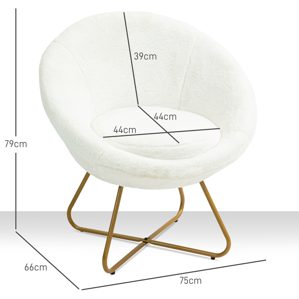 HOMCOM White Faux Fur Upholstered Comfy Tub Chair Image 8