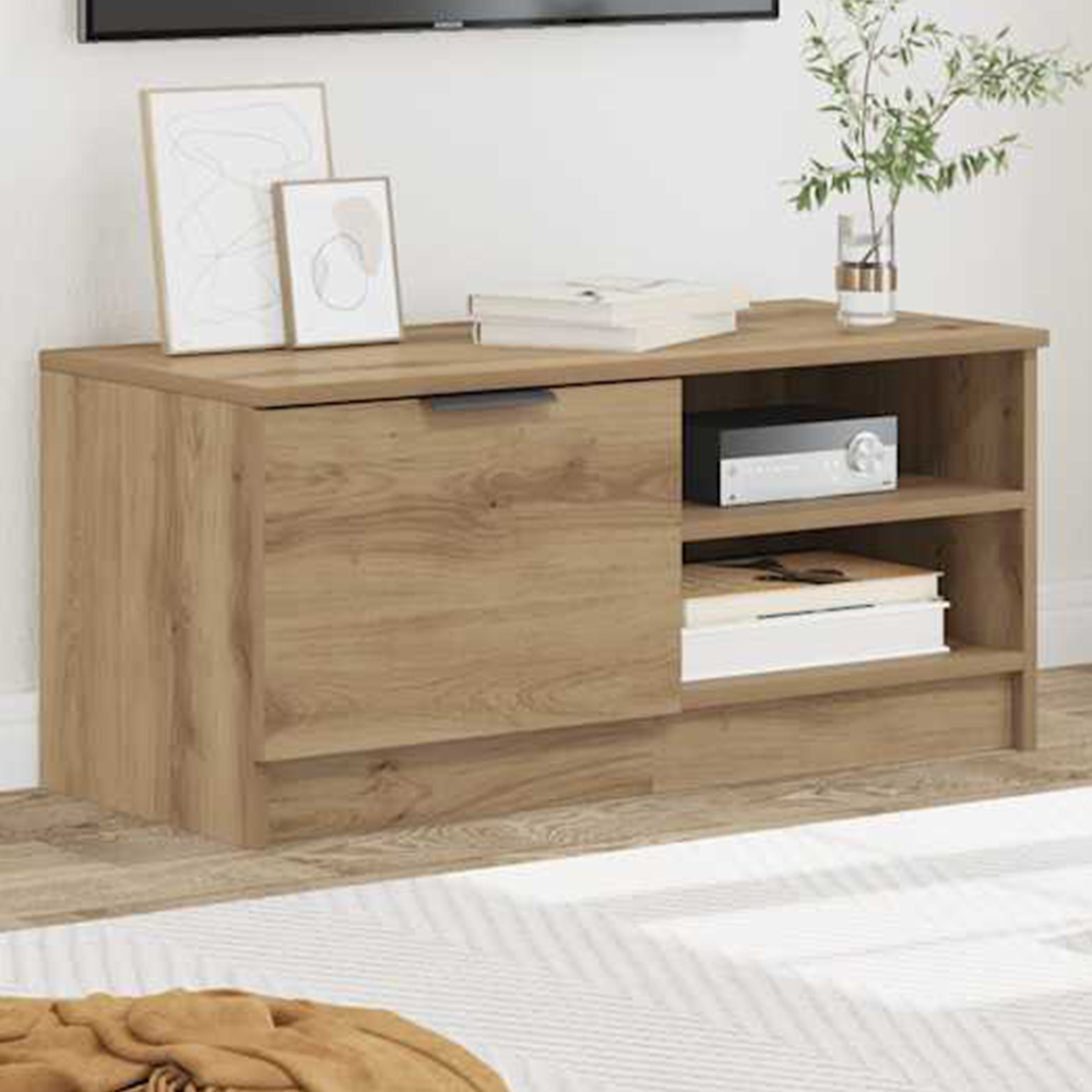 vidaXL Single Door 2 Open Shelf Artisan Oak TV Cabinet Image 1