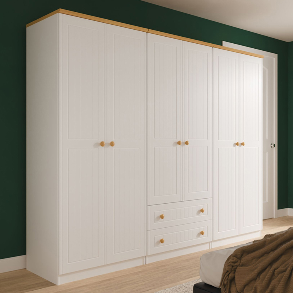 Crowndale Warwick 6 Door 2 Drawer White Ash and Modern Oak Wardrobe Ready Assembled Image 1