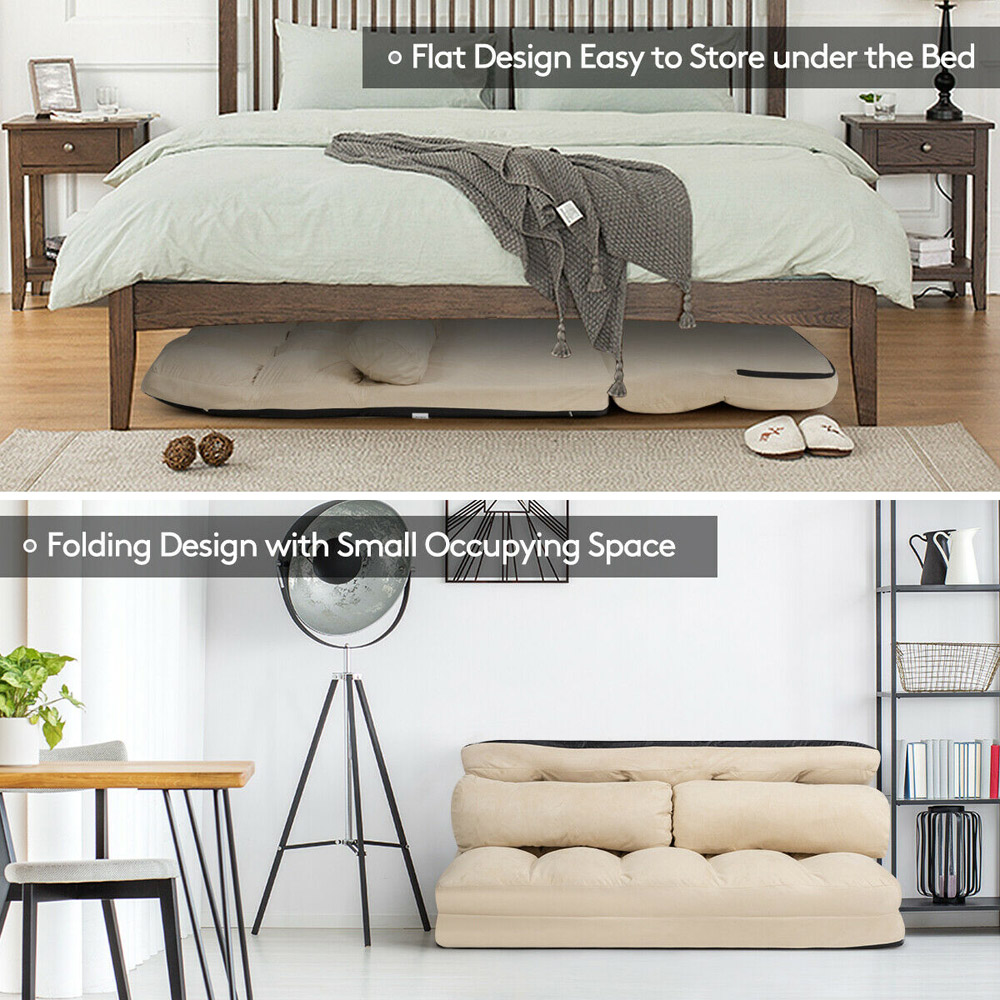 Costway Beige 2 in 1 Folding Floor Sofa Bed with 2 Pillows Image 6