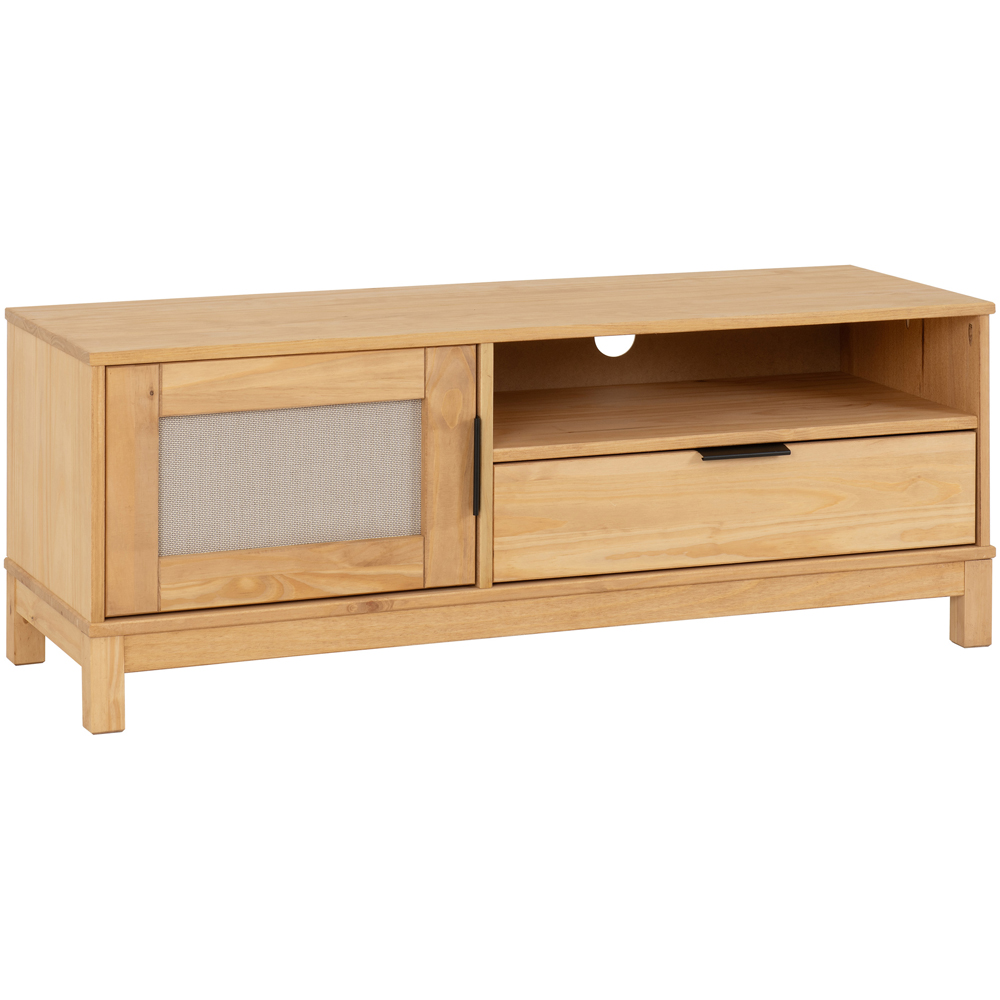 Seconique Corona Single Door Single Drawer Single Shelf Wax Pine Rattan TV Unit Image 2