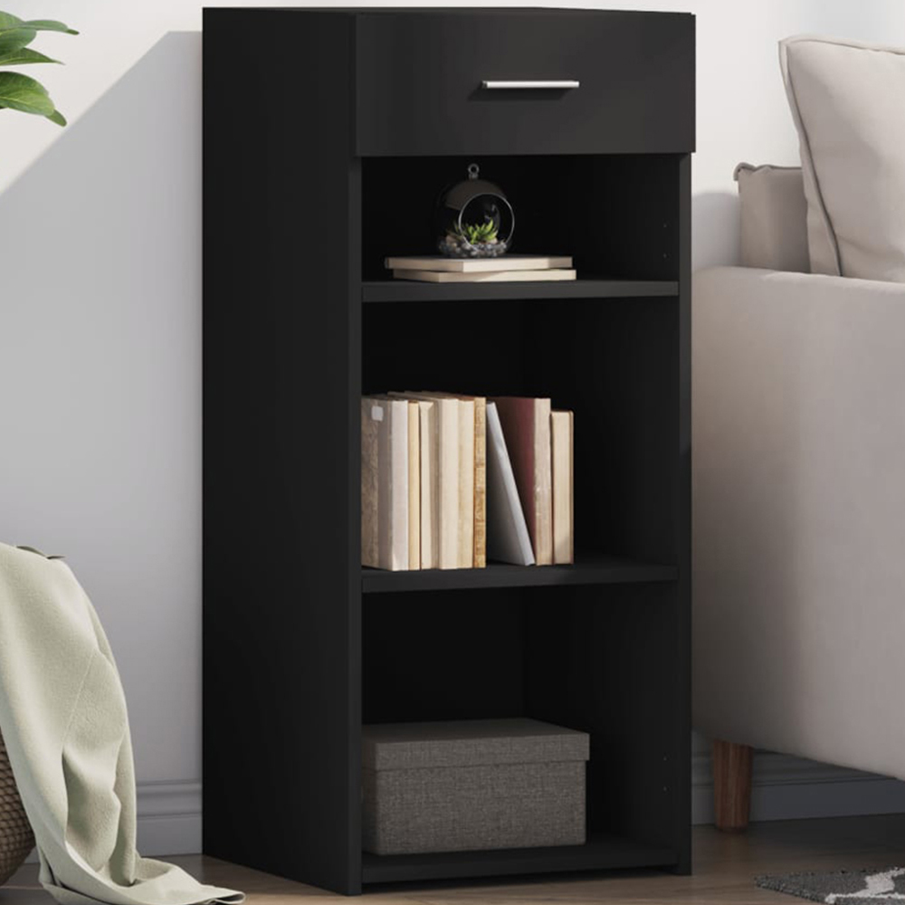 vidaXL Single Drawer 3 Shelf Black Wooden Sideboard Image 1