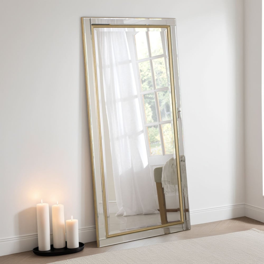 Yearn Timeless Gold Brass Full Length Bevelled Wall Mirror 167 x 75cm Image 2
