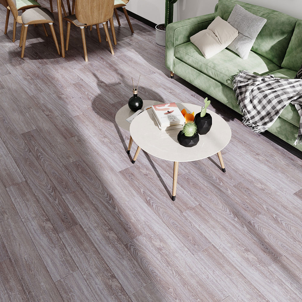 Living and Home Greyish Beige Rustic Wood Grain Rectangle PVC Flooring Self Adhesive 36 Pack Image 1