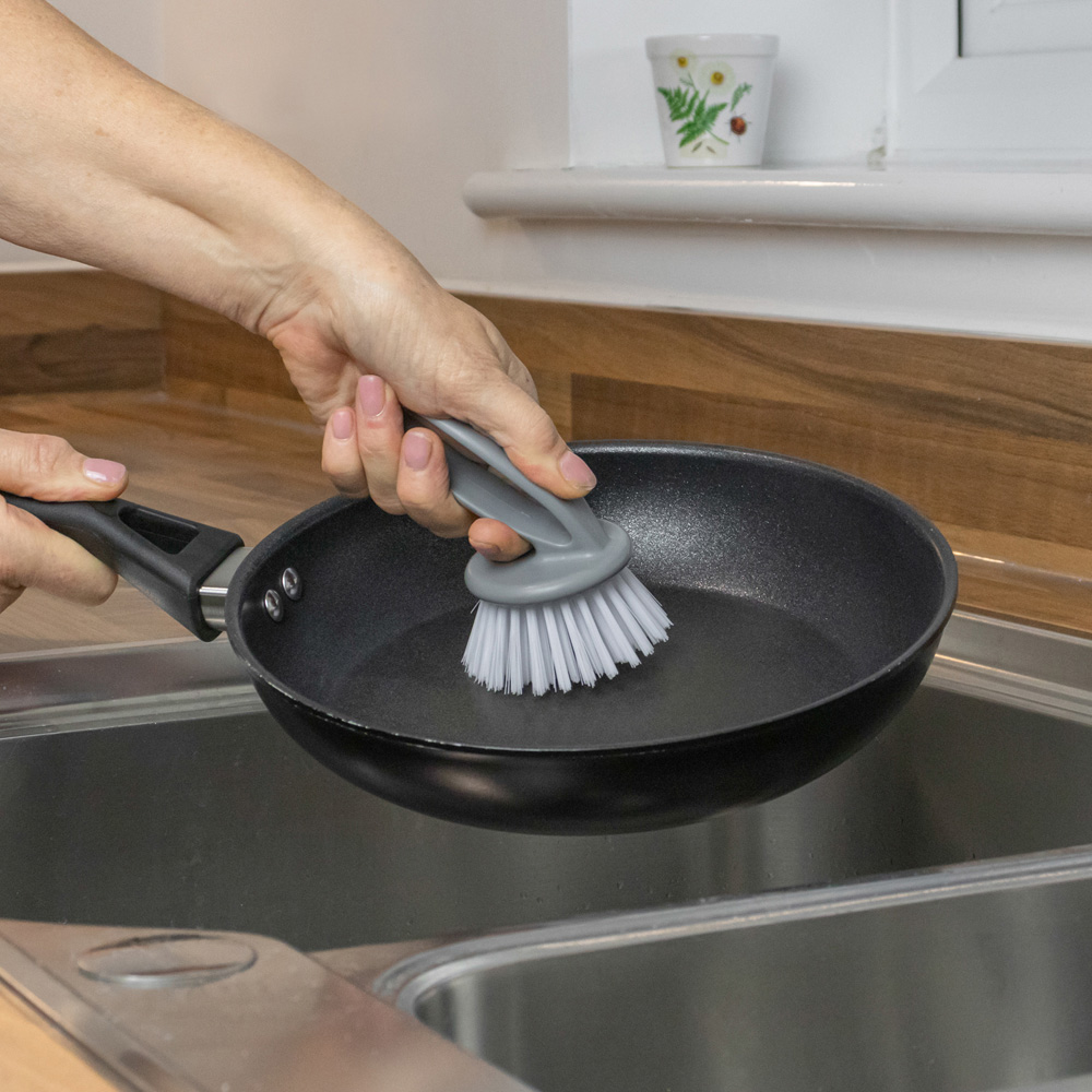 JVL Kitchen 3 Piece Grey Scrubbing Brush Set Image 6