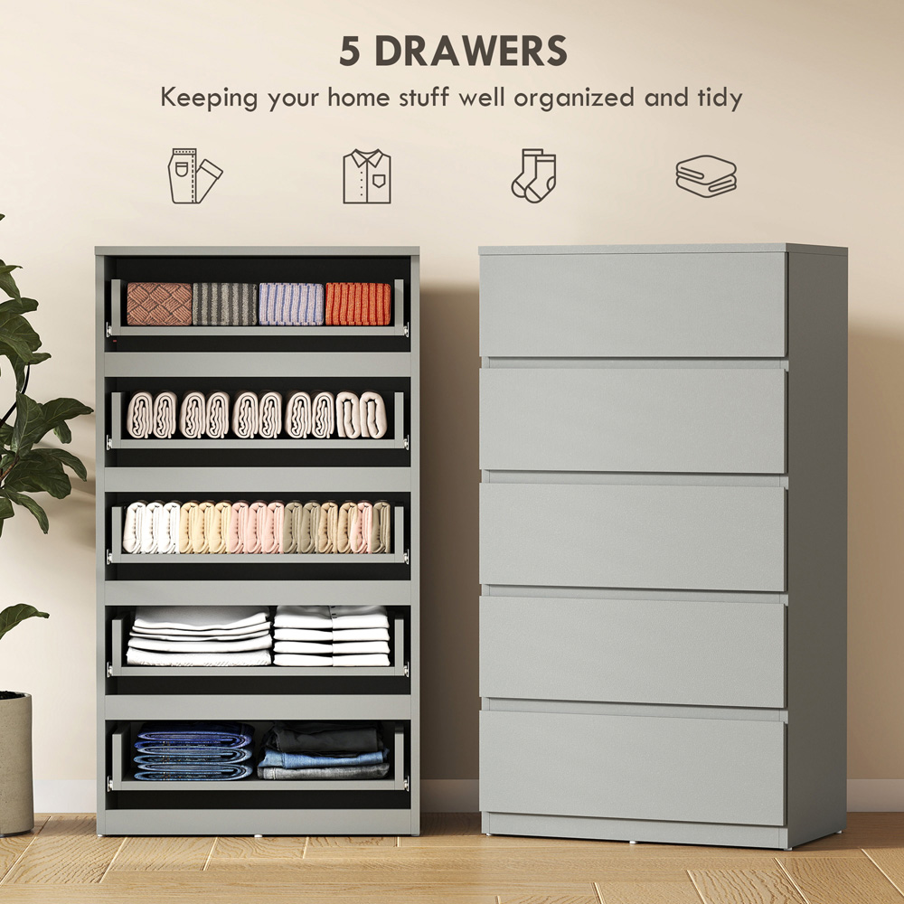 Portland 5 Drawer Grey Chest of Drawers Image 8