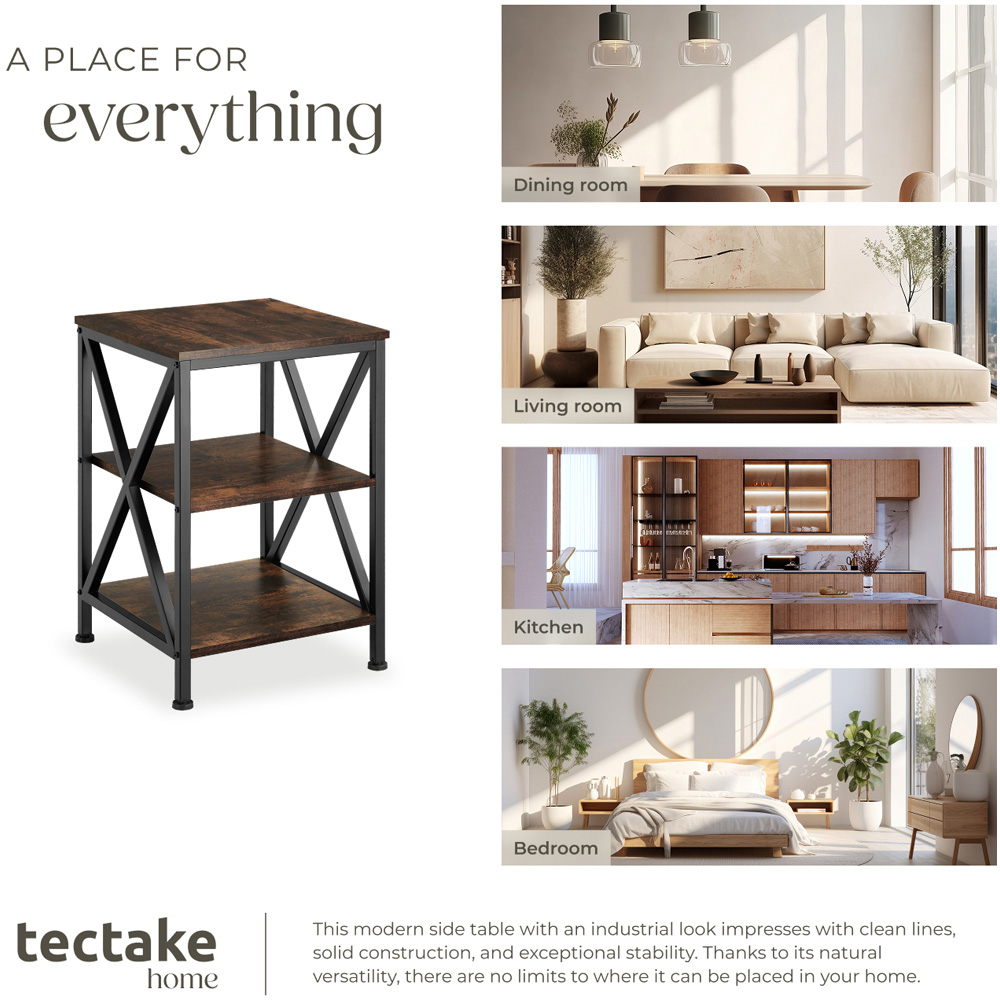 Tectake Nottingham 2 Shelf Rustic Dark Wood Bedside Table Image 7