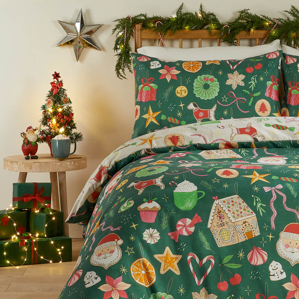 Duvet Day Super King Size Emerald Festive Treats Printed Reversible Duvet Cover Set Image 3