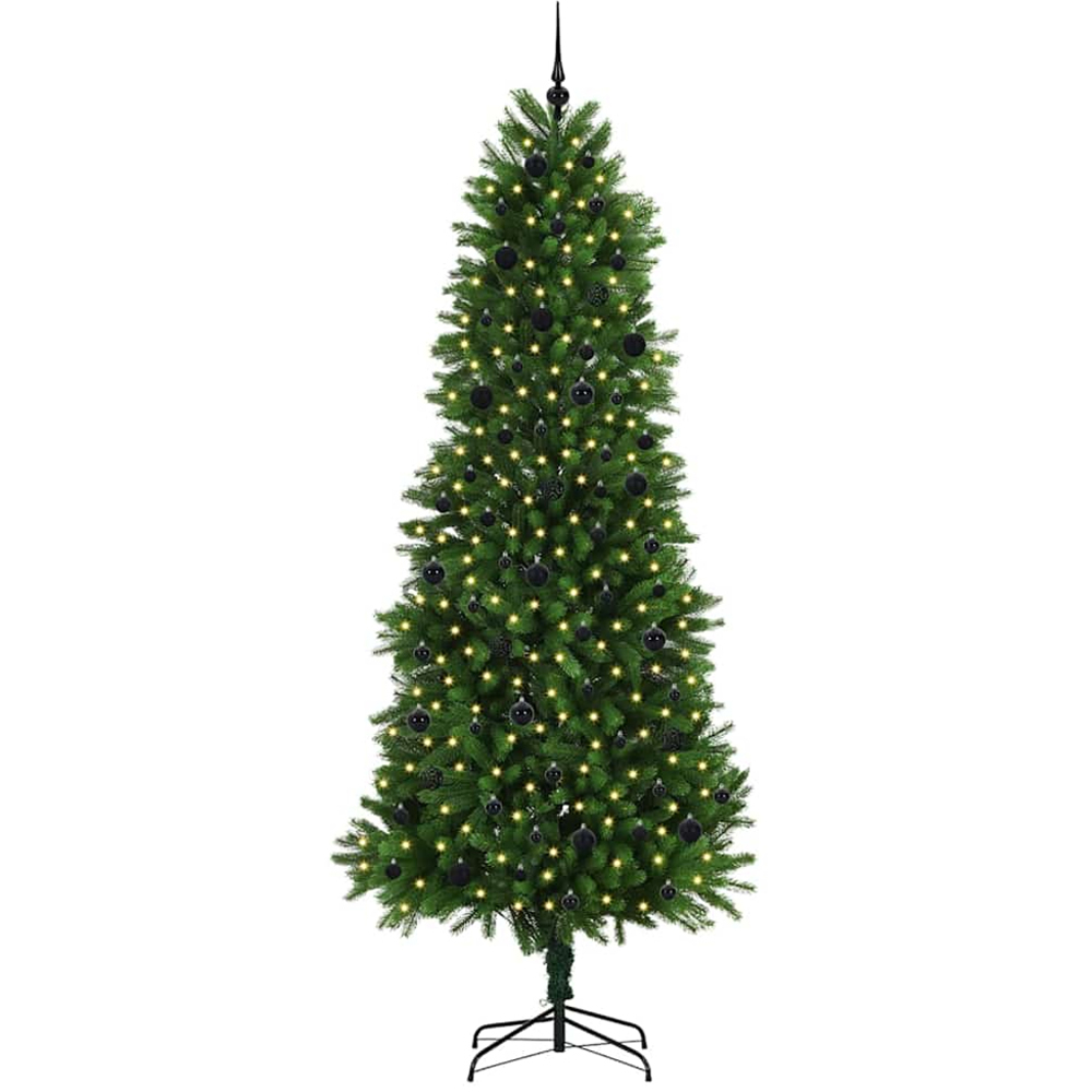 vidaXL Pre-Lit Black Baubles Green Artificial Christmas Tree 8ft Image 1