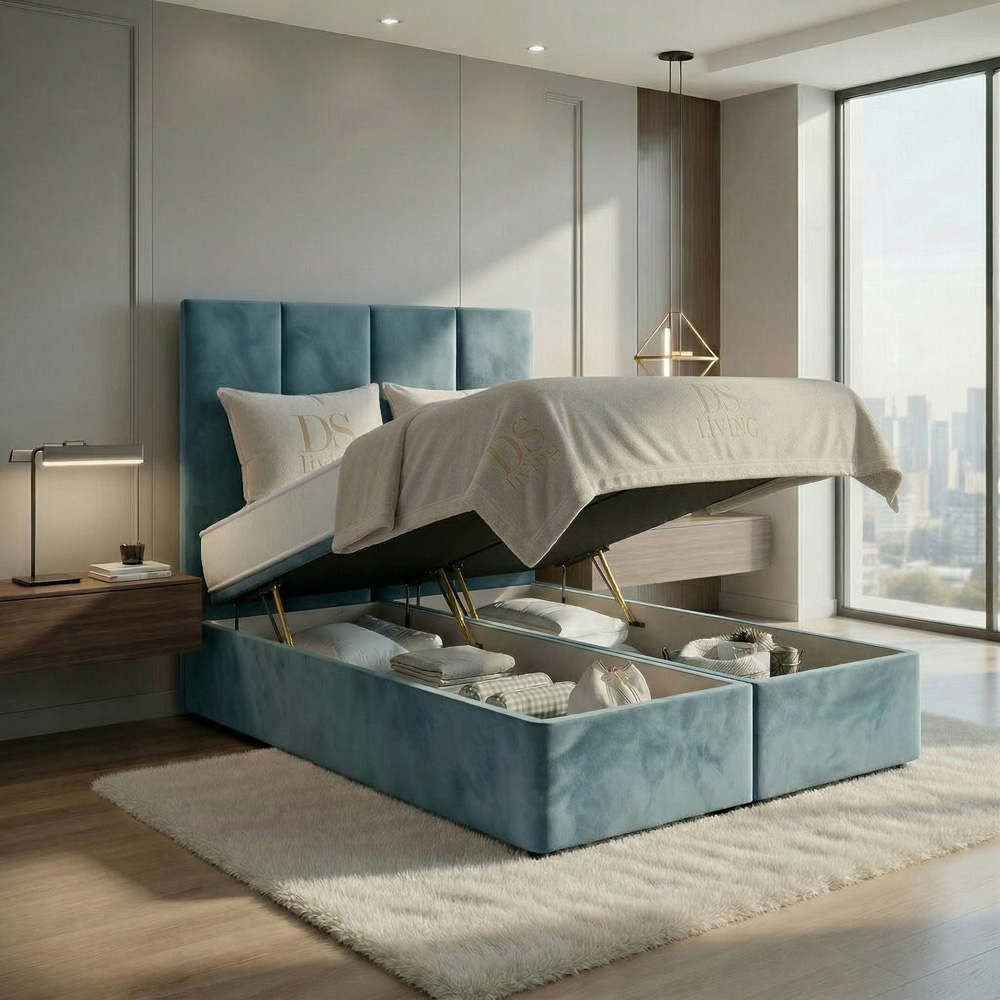 DS Living Harmony King Size Duck Egg Plush Velvet Ottoman Bed Image 2