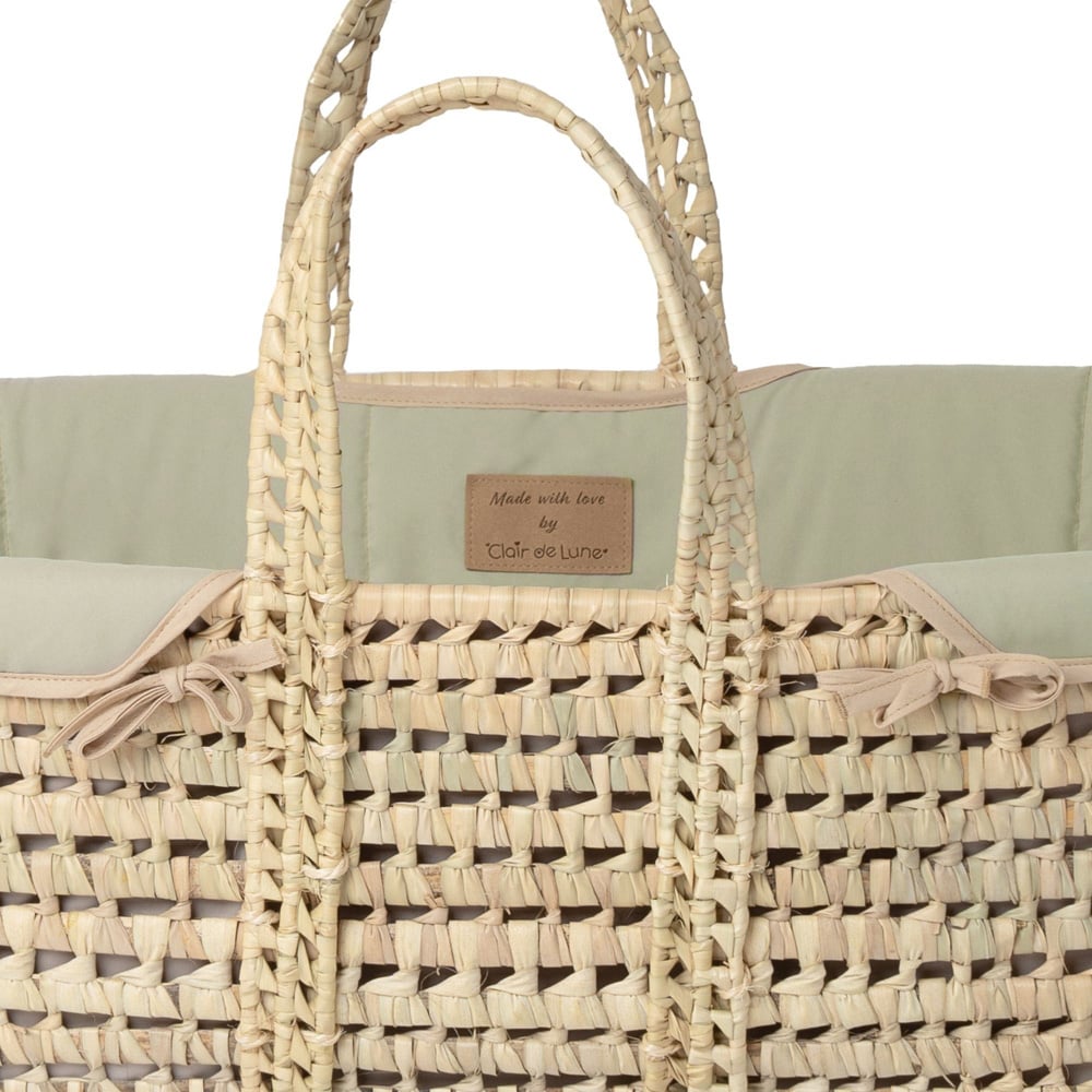 Clair de Lune Baby Sage Organic Palm Moses Basket with Natural Rocking Stand Image 3