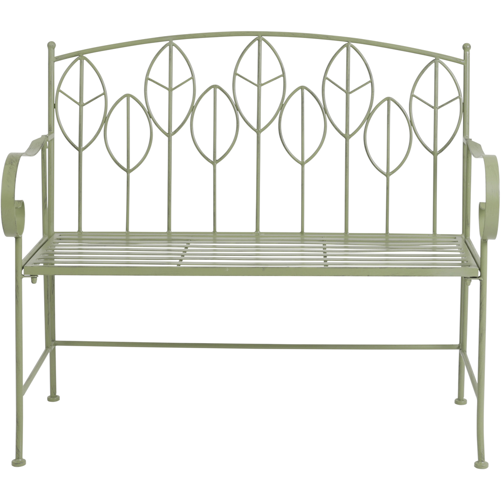Charles Bentley 2 Seater Sage Green Rustic Metal Leaf Pattern Garden Bench Image 3