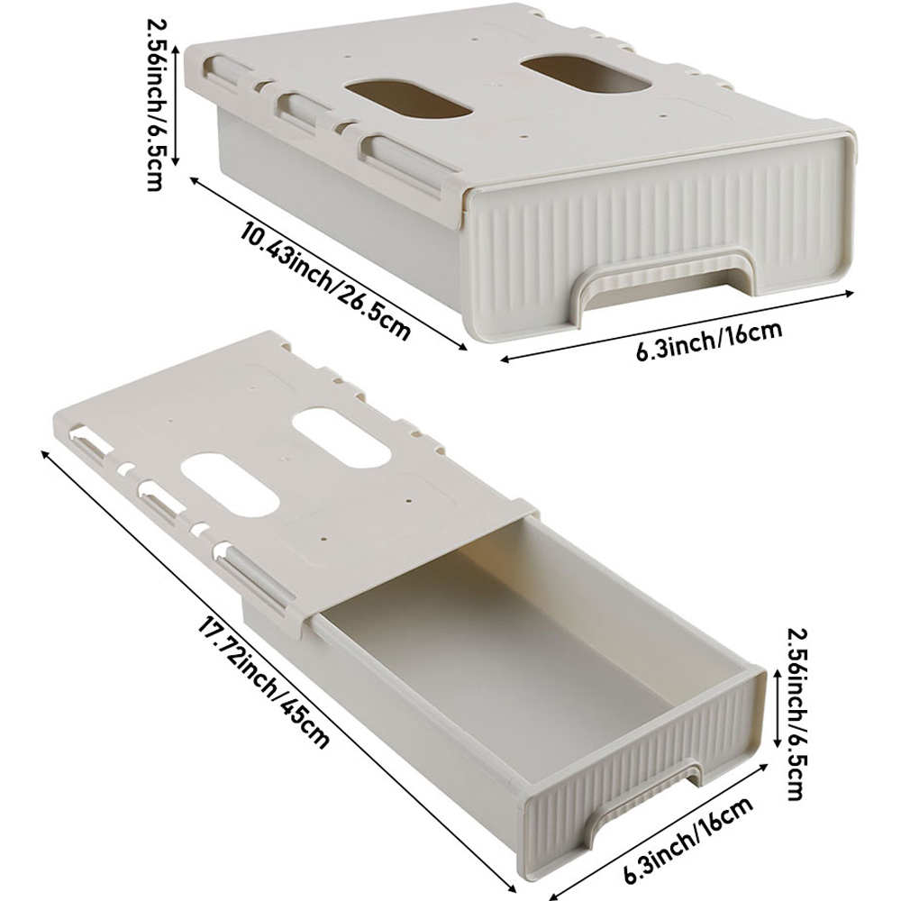 Living and Home White Under Desk Drawer Organiser with Sliding Storage 6.5 x 16 x 45cm Image 8