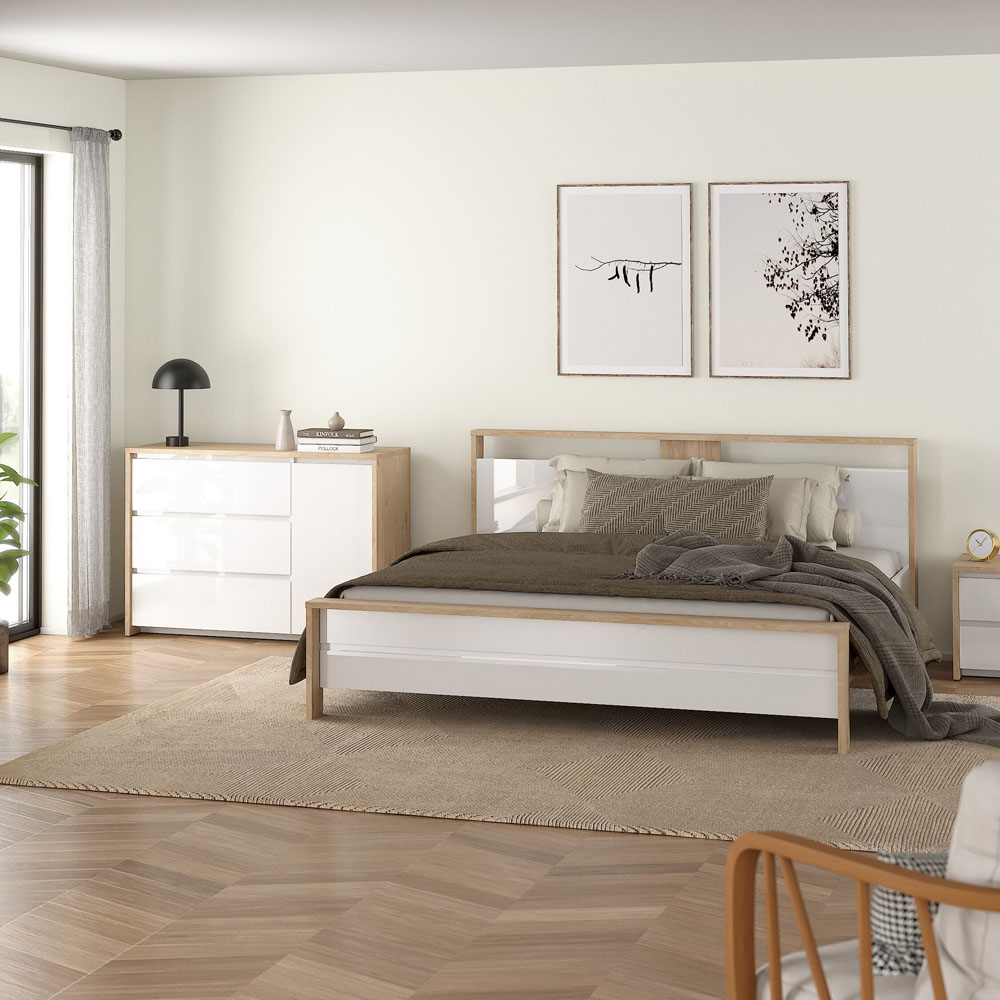 Florence Next Single Door 3 Drawer Jackson Hickory White High Gloss Sideboard Image 6
