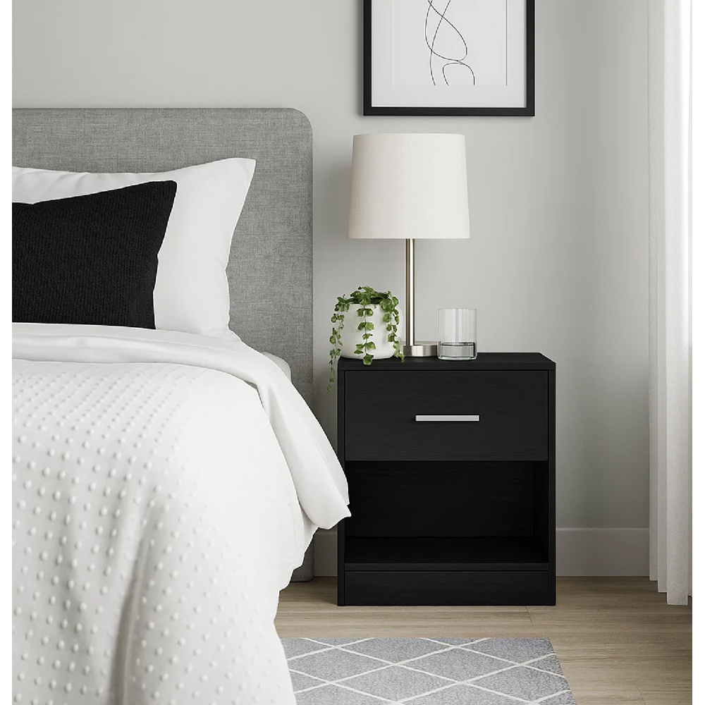 Modcraft Single Shelf Single Drawer Black Bedside Table Set of 2 Image 7