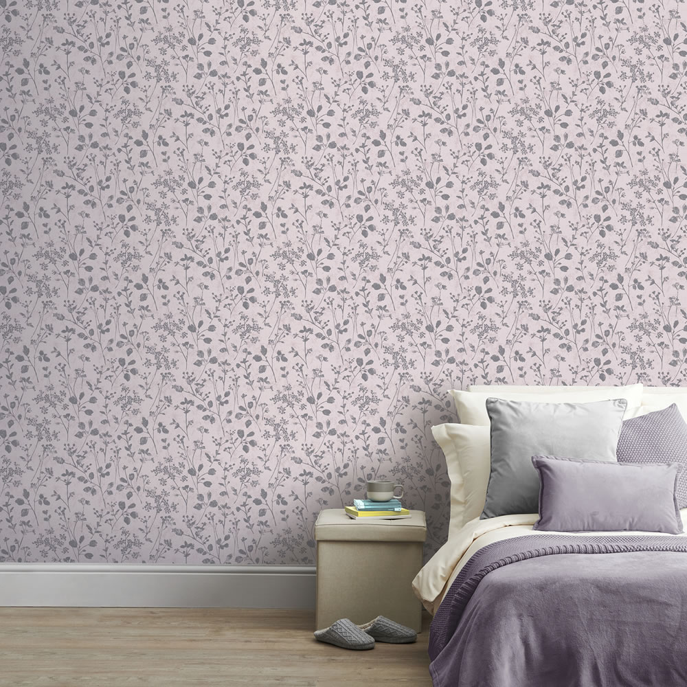 Wilko Treasured Foliage Blush and Grey Wallpaper Wilko