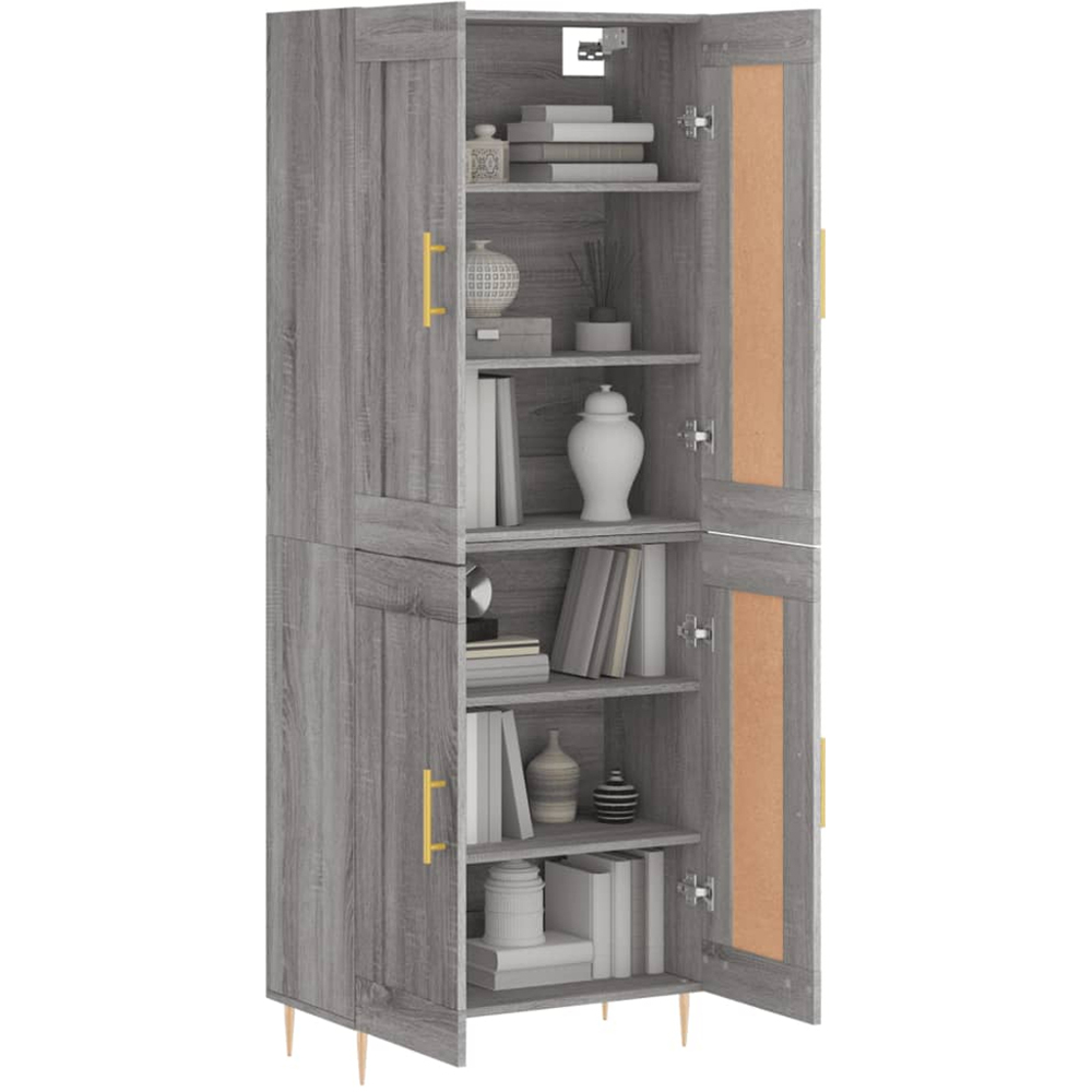 vidaXL 4 Door Grey Sonoma Tall Highboard with Gold Handle Image 3