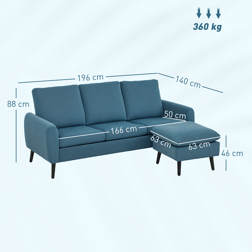 HOMCOM 3 Seater Corner Sofa with Reversible Chaise Lounge Image 7
