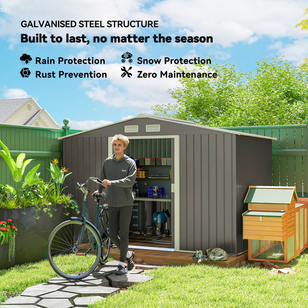 Outsunny 9 x 6ft Grey Metal Apex Garden Shed Image 3