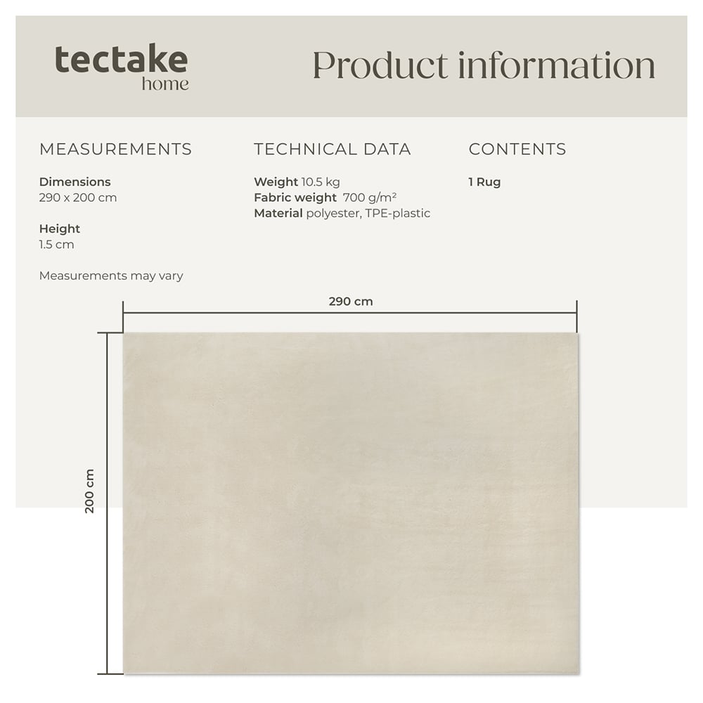 tectake Zonelle Beige Short Pile Ultra Soft Rug 290 x 200cm Image 8