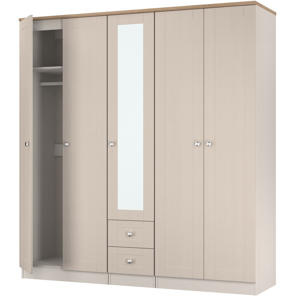 Crowndale Sussex 5 Door 2 Drawer Kashmir Ash and Bardolino Oak Tall Mirror Wardrobe Ready Assembled Image 4