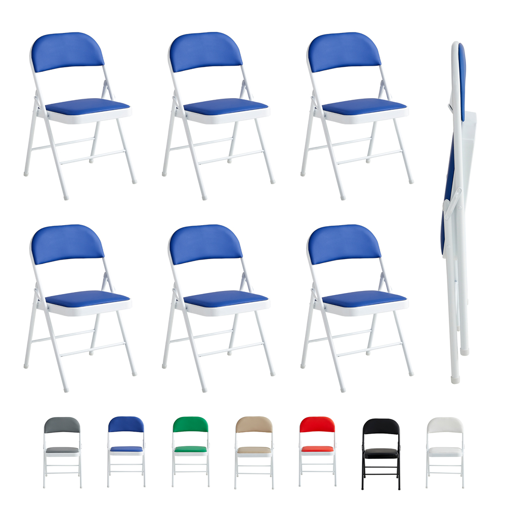 Set of 6 Blue Padded Folding Metal Dining Chairs Image 2